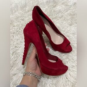 Miu Miu Peep Toe Suede Hells - size 39 US 8.5